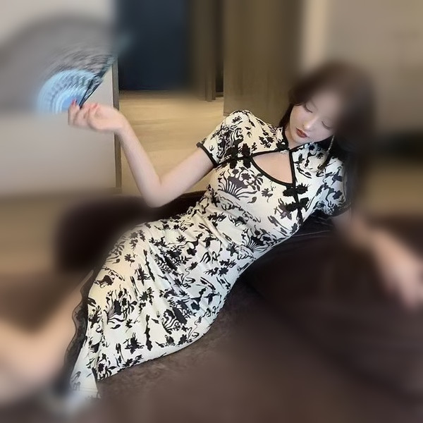 Cheongsam women's improved young French style retro first love dress with slim waist and lace buttock print dress