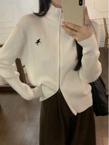 Korean Style High-Neck Double Zip Cardigan for Women - Spring and Autumn New Design Aesthetic Andy Wool Knit Outerwear for Women