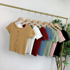 Popular short slim and versatile knitwear summer new women's wear Korean net red short sleeve top fashion