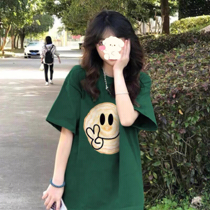 Cotton + cotton back wrap thread collar new cotton short-sleeved t-shirt female print