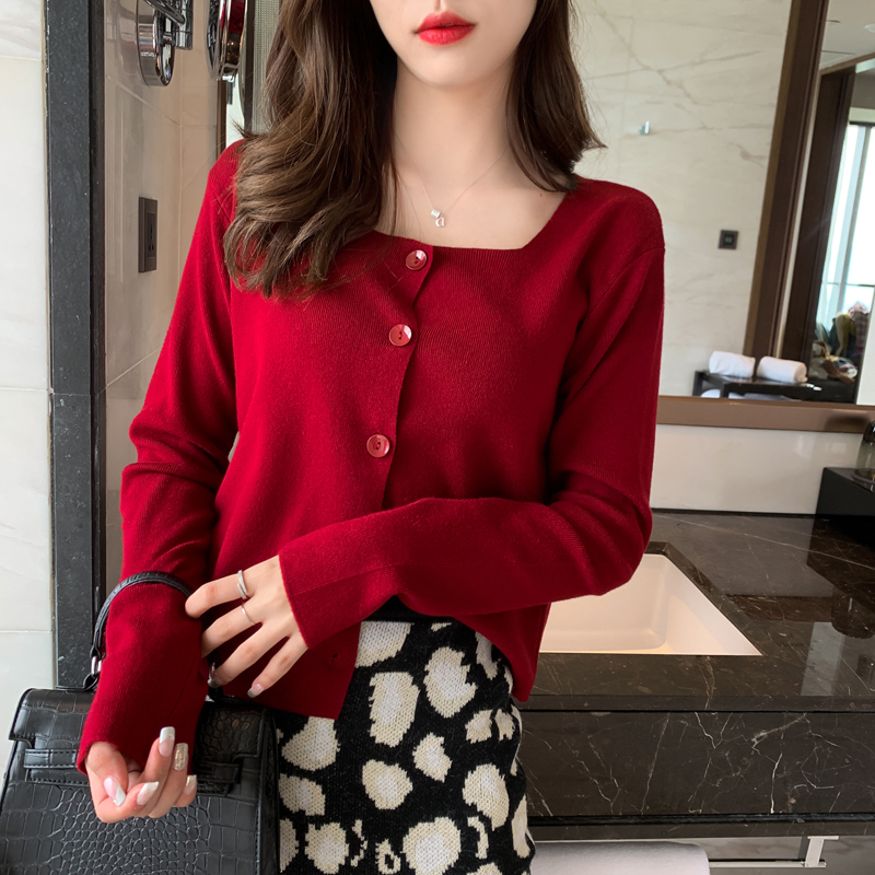 T-shirt women's cardigan spring autumn winter 2019 new take on sweater loose and versatile bottoming shirt long sleeve solid color top