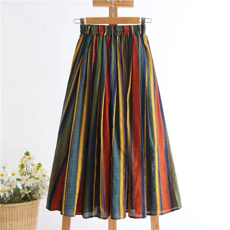 Cotton 2022 summer new style printed skirt half skirt broken flower color umbrella skirt large wave point medium length skirt children's A-line skirt