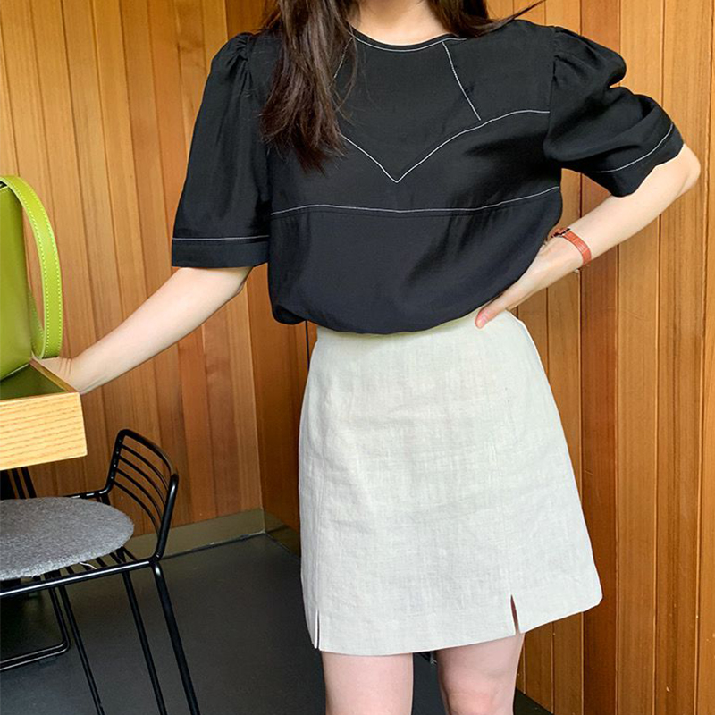 South Korea ins cool atmosphere thin shirt women's open line decorative design shirt