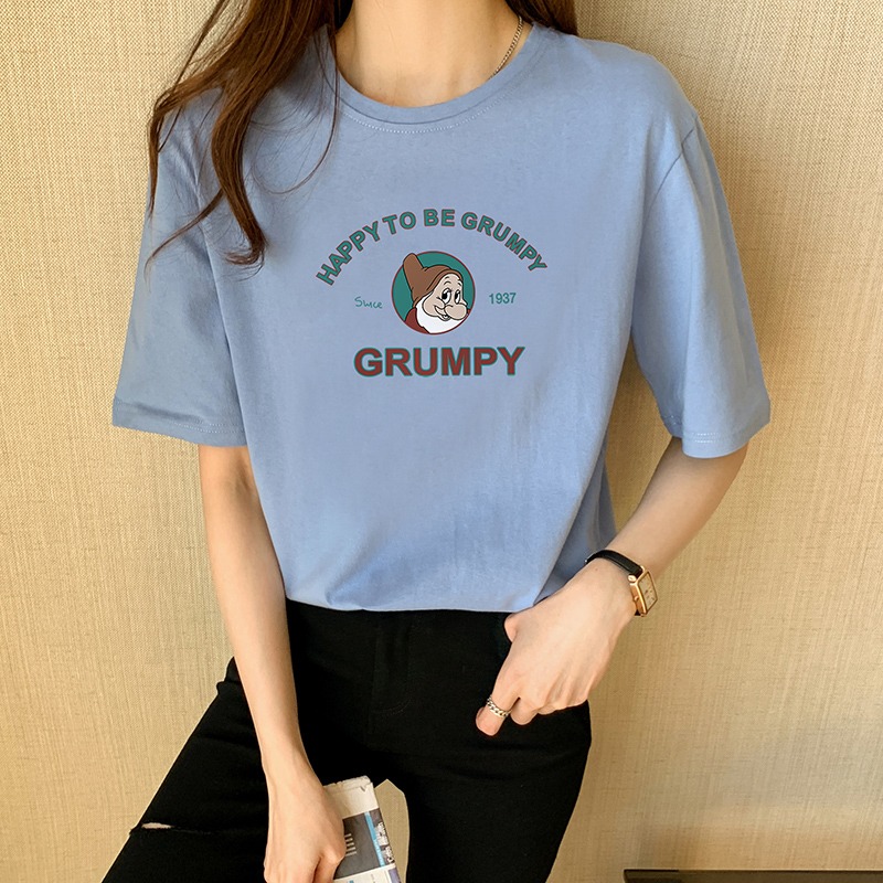 Real shooting pure cotton short sleeve T-shirt women's clothing summer 2022 regular basic cartoon printing round neck loose top