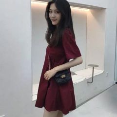 2022 summer new Korean maternity dress super long leg A-shaped short doll skirt Hong Kong style retro short sleeves
