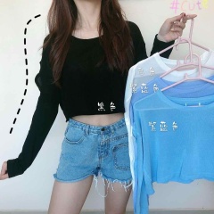 Real shot real price irregular design loose Long Sleeve T-Shirt Top woman