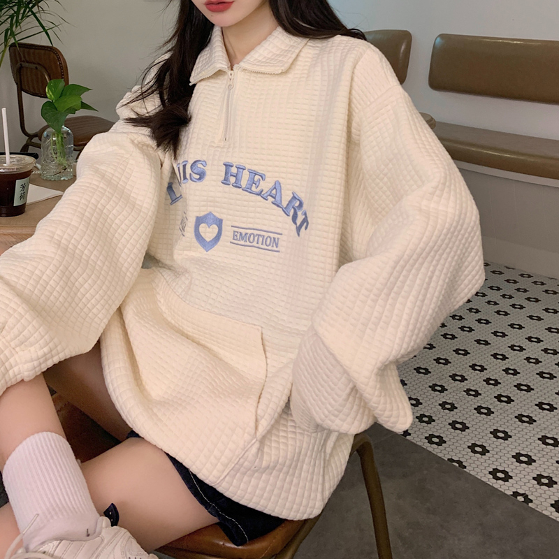 2022 retro waffle all-match sweater women's autumn new girlfriends dress sweet and cool zipper jacket