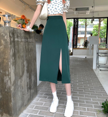 Real price real shooting ~ Hong Kong style retro 2021 summer new high waist split skirt women's medium length A-line buttock skirt