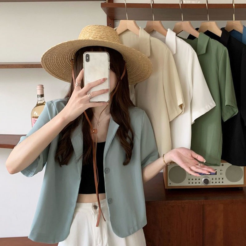 Summer suit coat women's 2022 new small loose casual fried Street short sleeved suit top