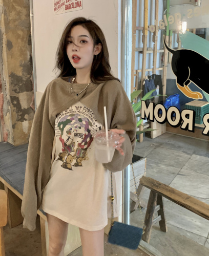Real price~2022 autumn new long-sleeved T-shirt women's round neck raglan sleeve top + knitted pullover knitted outer