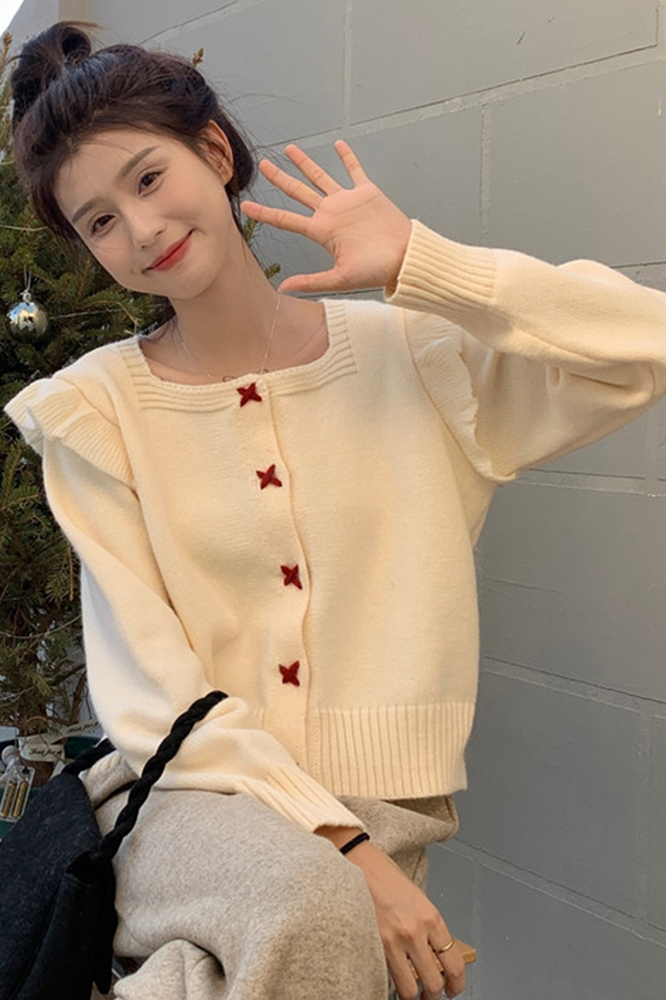 Autumn and winter new gentle style short Sweater Jacket Women's sweet design sense thin student foreign style knitted cardigan women