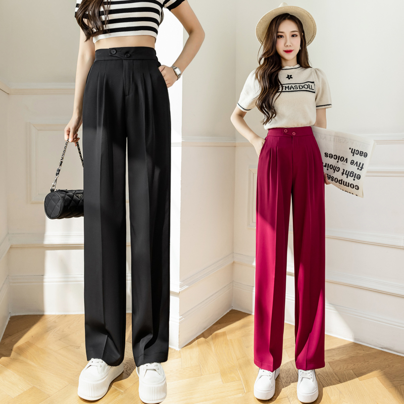 Real shooting fire dragon fruit color ice silk wide leg pants women's spring and summer high waist loose straight pants vertical feeling casual suit floor pants