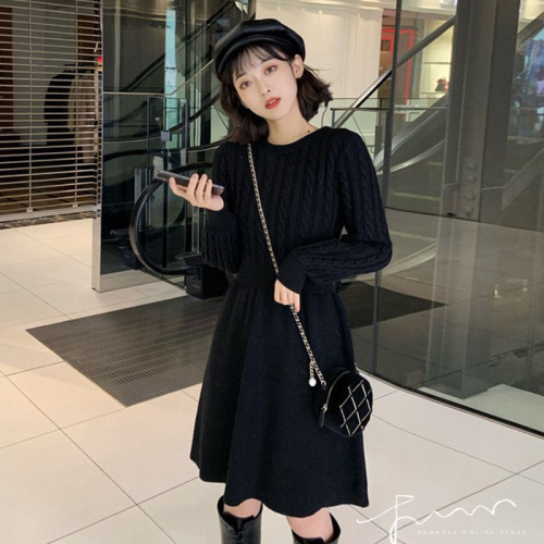 Half high neck long over the knee with overcoat wool dress for women's autumn and winter loose and thin knitted dress