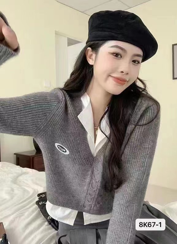2022 autumn and winter new Korean style design simple college style splicing fake two-piece long-sleeved top