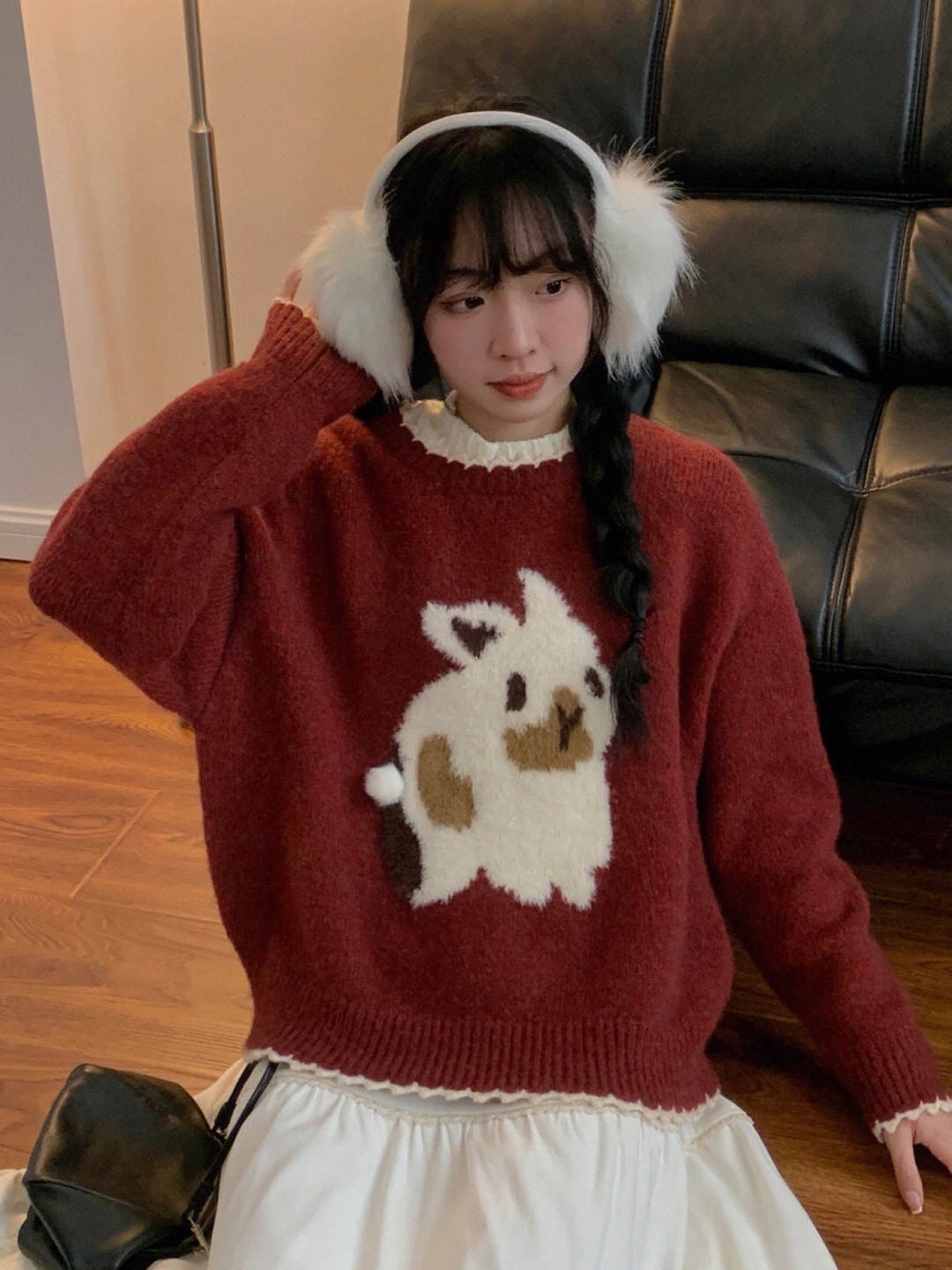 Christmas red sweater female small man autumn and winter Japanese lazy retro gentle natal year rabbit New Year's clothes