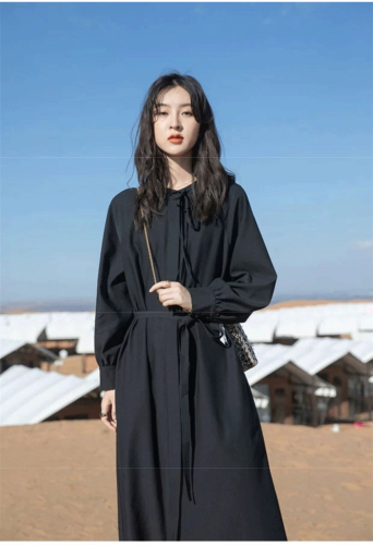 White dress women's early autumn French long style new spring style long-sleeved bottoming shirt skirt