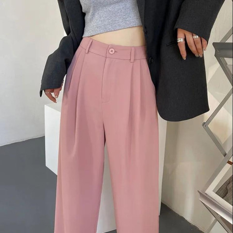 Drapey high-waist spring and autumn casual floor-length suit pants for women new loose straight wide-leg pants trendy