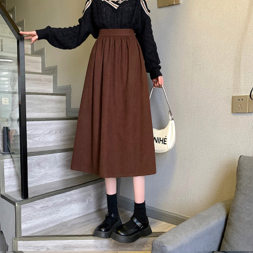 Real price ~ Corduroy Skirt women's mid autumn and winter long high waist thin A-line skirt covering the crotch and large umbrella skirt