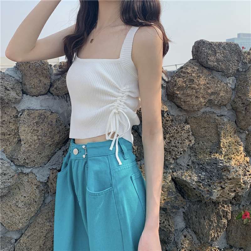 Real price ~ knitwear solid color vest suspender women's summer bottom shirt net red top short