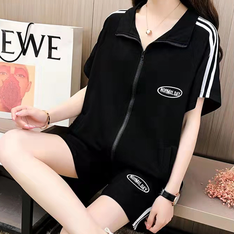 Fat MM plus size sports and leisure suit women's summer two-piece loose shorts fashion running fitness morning running trend