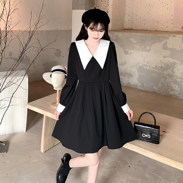 Real price doll collar temperament Hepburn skirt long sleeve French retro slim waist dress