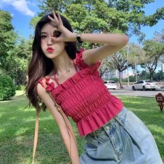 2022 summer new versatile pleated strap design short suspender vest