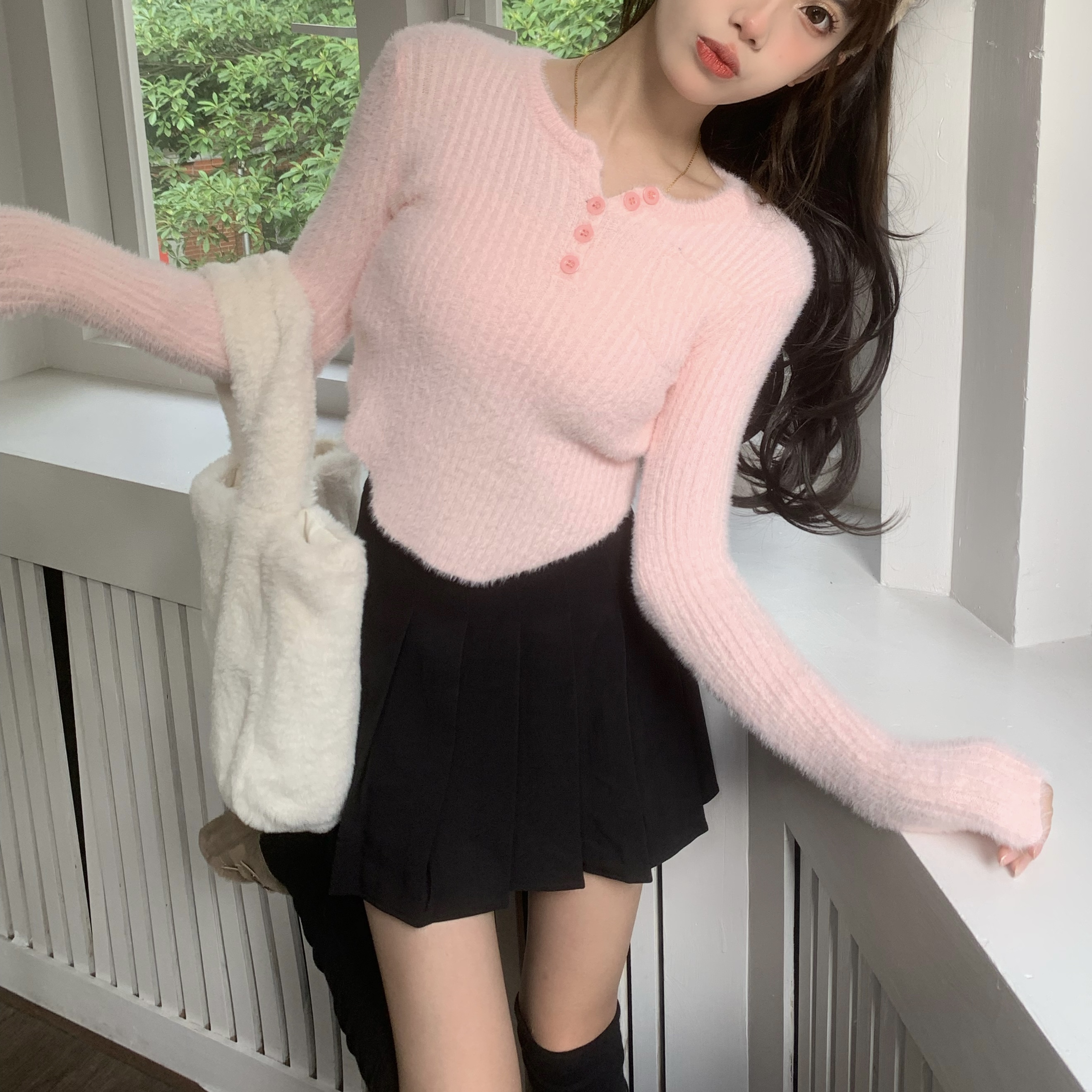 Real price real price new bottoming slim long-sleeved mink-proof sweater top coat