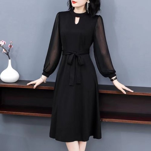 2021 new dress spring and autumn long sleeve slim black skirt temperament lady little black skirt