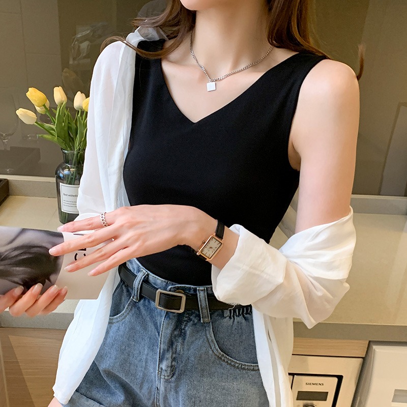 Real shot pure cotton camisole women's bottoming inside and outside wearing net red sleeveless T-shirt V-neck bottoming shirt top