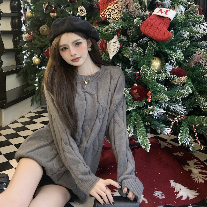 Real price real price new Korean style soft glutinous lazy wind medium long thick line hemp flower thick sweater women