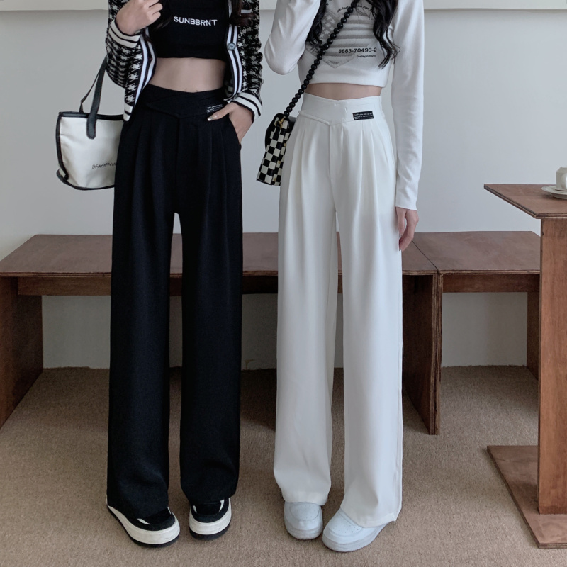 Real shot real price ~ Korean version of spring new design sense loose and thin high waist draped suit pants wide leg pants