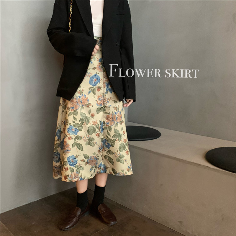 New style live shooting spring and summer new style floral loose and versatile skirt with large swing and elegant umbrella skirt