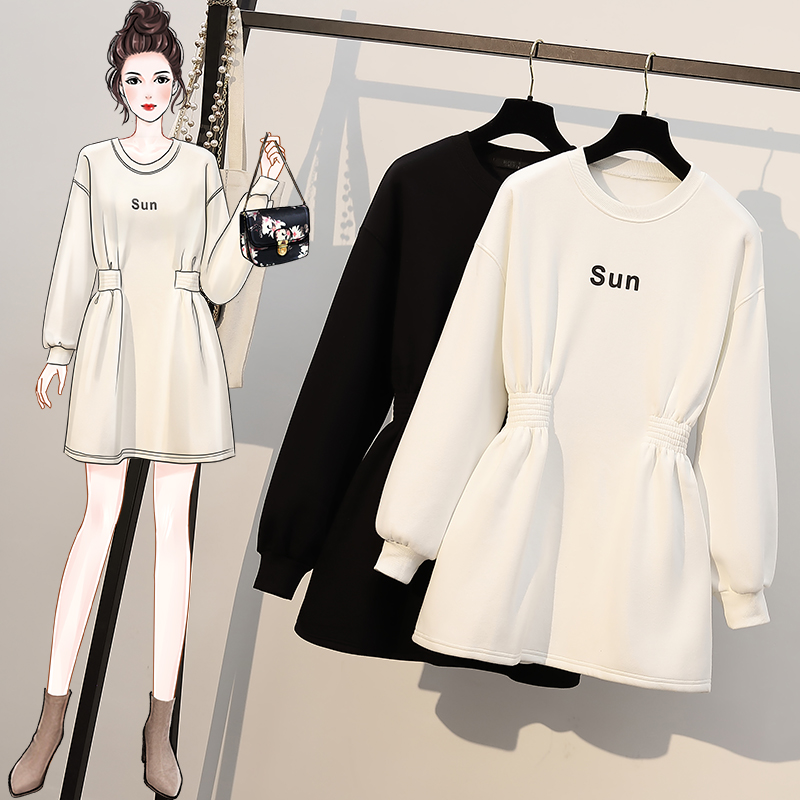 Real shooting of large women's clothes in autumn and winter 2021 new casual slightly fat sister covering her belly is thin, loose, medium and Long Wei dress