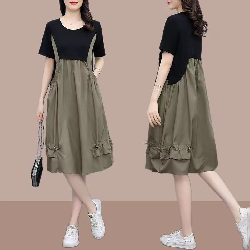 Casual dress women's summer age reduction 2023 new European version cover the meat and look thin suspenders skirt fake two pieces trendy