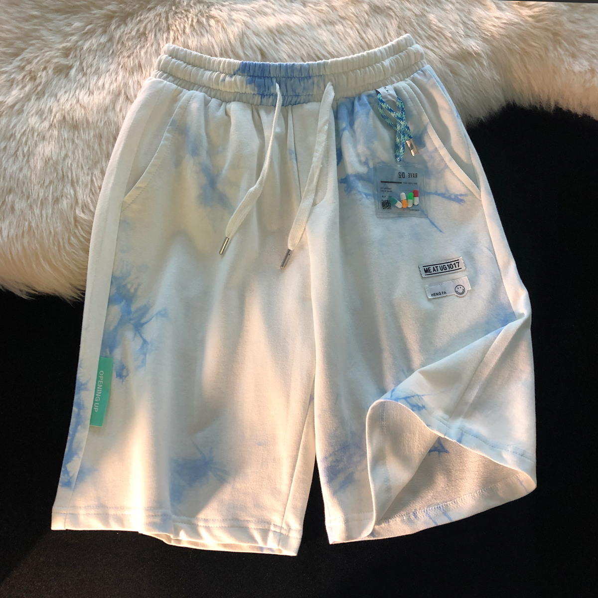 Real price tie dyed hanging rope loose and slim Capris casual shorts for boys in summer