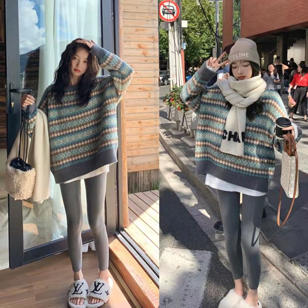 Small man with high foreign style fashionable small fragrance loose sweater casual leggings two-piece suit female autumn and winter