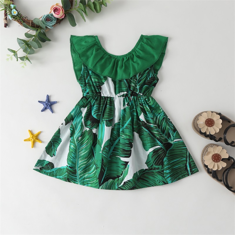 Amazon wise express creative spring and summer popular girls' printed bow contrast dress