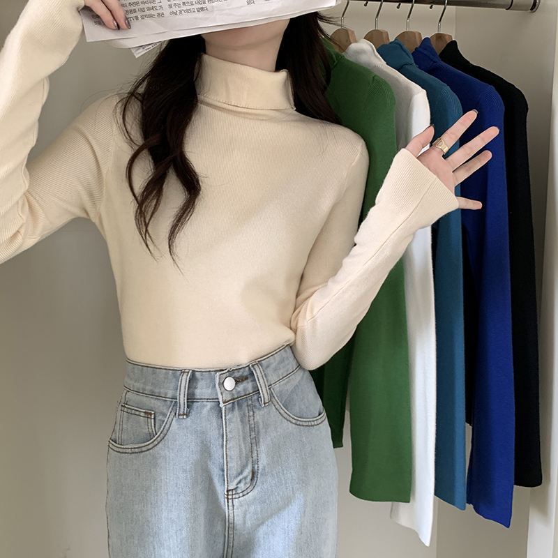 Autumn and winter solid color all-match knitted sweater turtleneck long-sleeved bottoming shirt women's top
