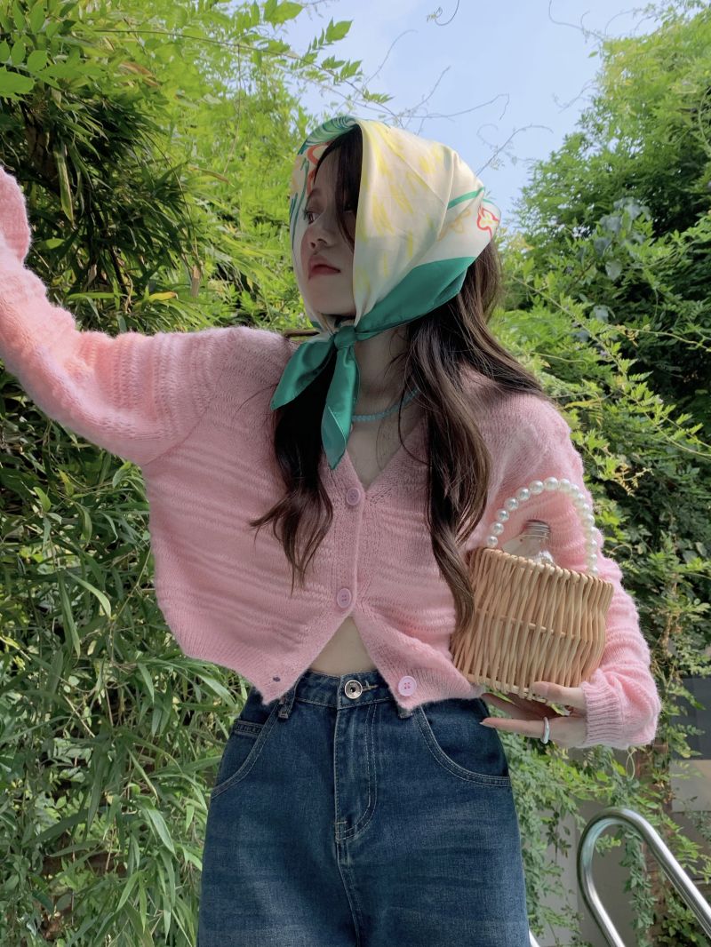 Korean version knitted sweater women's French knitted cardigan perspective short autumn niche new sweater