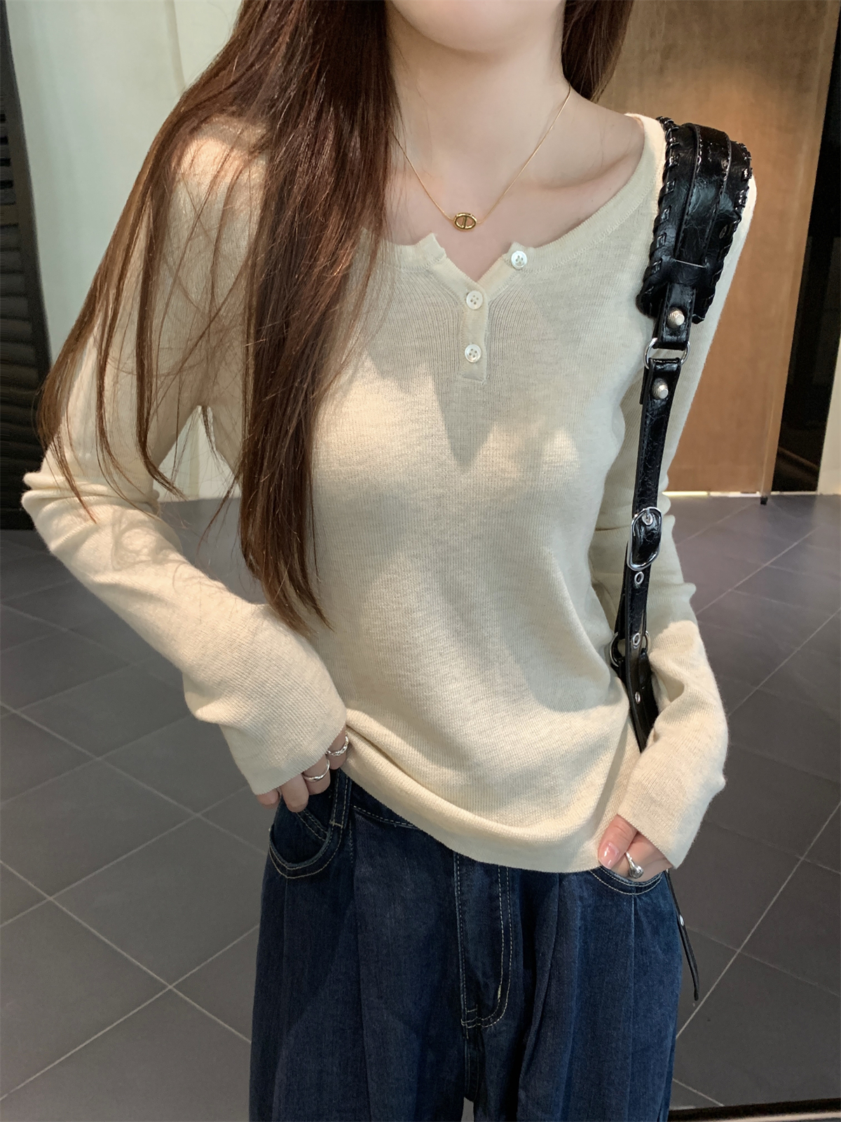 Actual shot of the new autumn and winter half-open collar temperament and versatile 6 wool sweater with long-sleeved bottoming top for women