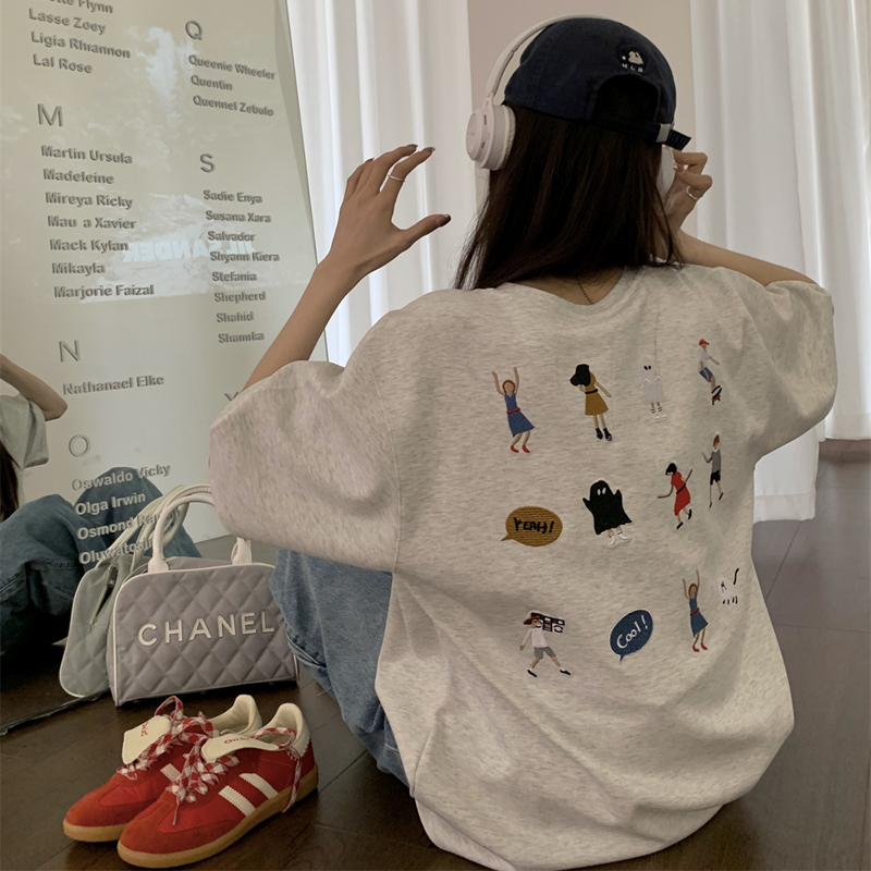 Cotton thread collar new cotton short-sleeved t-shirt female printing