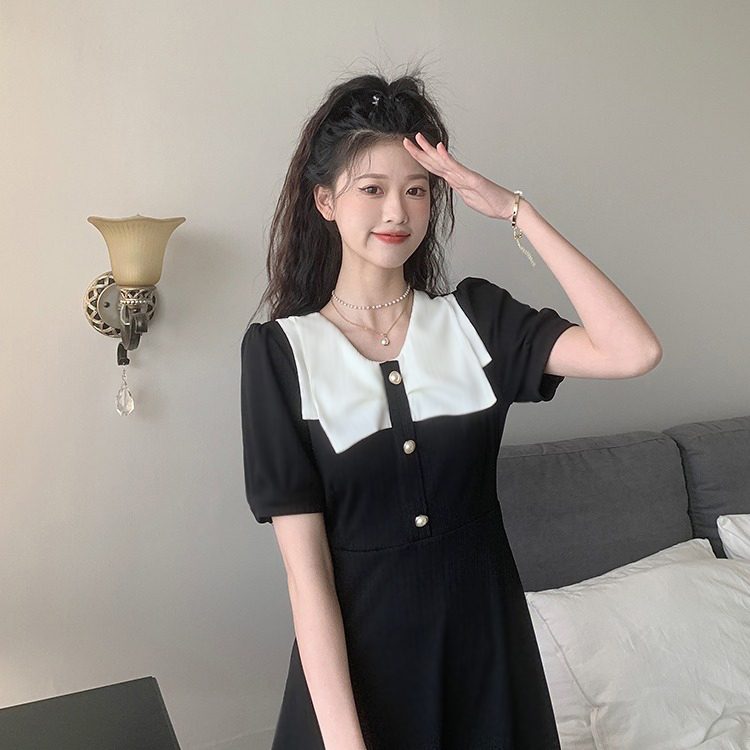 2023 summer new French style niche Hepburn dress design sense waist waist temperament thin skirt