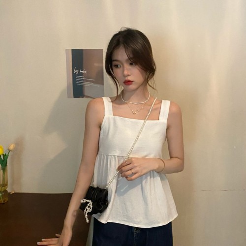 Real price real shooting summer Korean minority design sense of care machine back strap small clear age reducing vest top