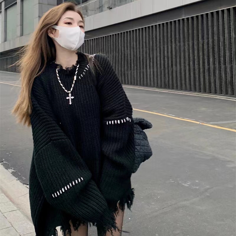 Autumn and Winter 2022 New Korean Version Loose, Slouchy, Wind Breaking, Personalized, Fashion Design, Pullover, Thick Sweater, Female