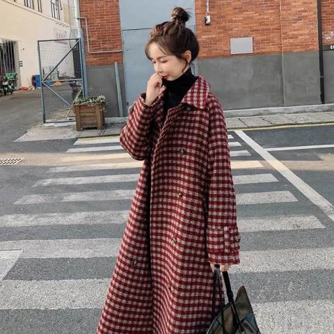 MAJE DVAWN plaid woolen coat women's 2022 autumn and winter new loose waisted thin thickened woolen coat