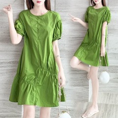 Avocado Green Dress 2022 new summer temperament thin loose fat m short sleeve fashion a-word large skirt
