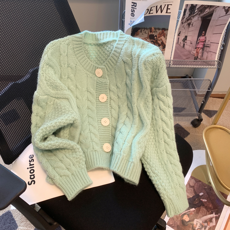 Real shot soft wind candy color short twist sweater coat women 2023 spring new loose soft waxy knitted cardigan