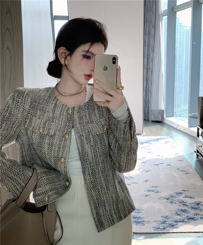 Real shot retro temperament short small fragrance coat early autumn high-end women's shoulder pad top