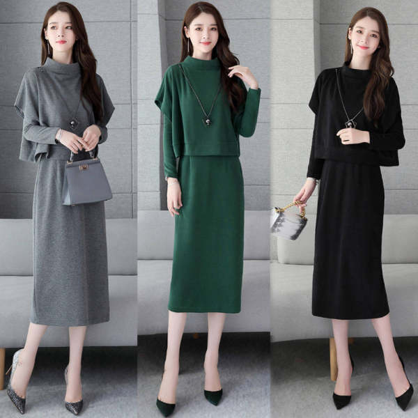 Soft and comfortable dress set women's 2021 new autumn fashion temperament slim fit simple small fragrance two-piece set