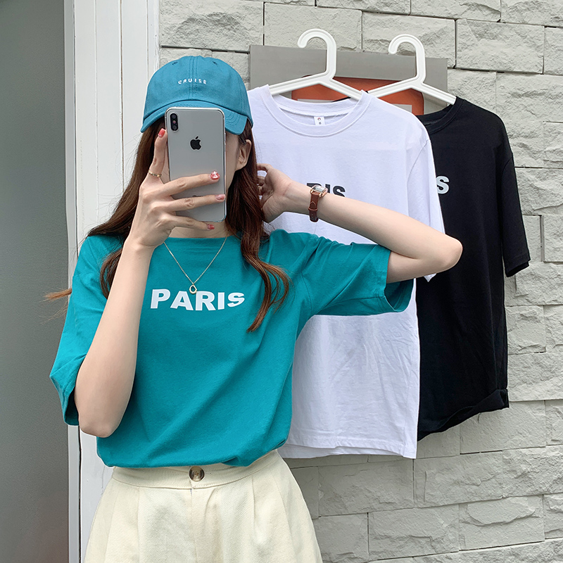 Real shot cotton student short sleeve t-shirt female pure cotton loose Student Korean half sleeve top